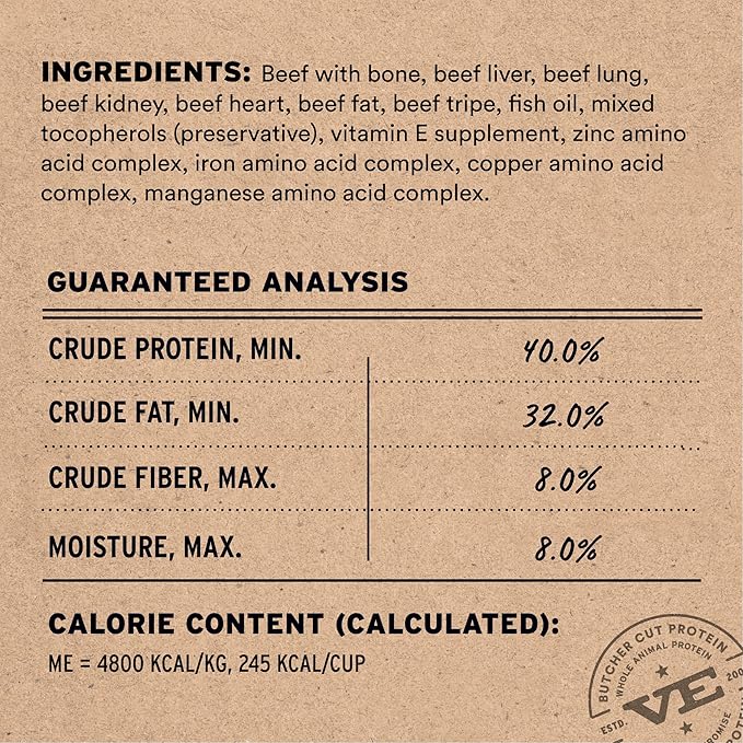 Vital Essentials Freeze Dried Dog Food,Raw Beef Crunchy Mini Nibs | Complete Meal or Topper | 96% Beef,Organs & Bone-| Limited Ingredient,High Protein,Grain Free Dry Dog Food-| 14 oz Bag,(Pack of 2)