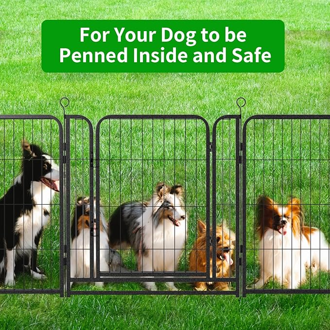 Kfvigoho Dog Playpen Outdoor Extra Wide 16 Piece Panels Heavy Duty Dog Fence 32" Height Anti-Rust with Doors Portable for RV Camping Yard, Total 42FT, 140 Sq.ft, Snowy Black