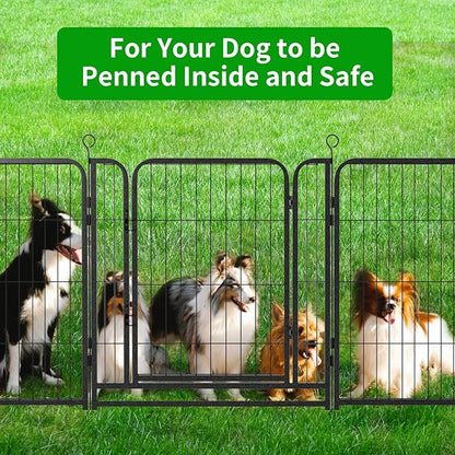 Kfvigoho Dog Playpen Outdoor Extra Wide 16 Piece Panels Heavy Duty Dog Fence 32" Height Anti-Rust with Doors Portable for RV Camping Yard, Total 42FT, 140 Sq.ft, Snowy Black