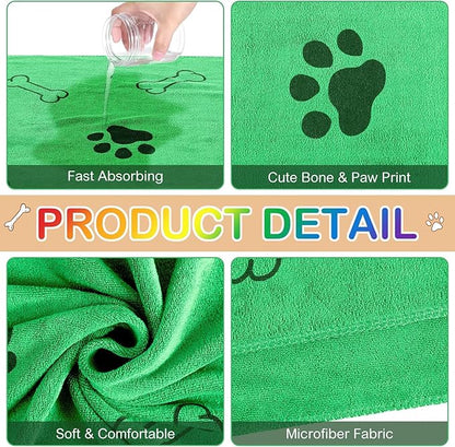 Chumia 8 Pcs Dog Towels for Drying Dogs Cats Pet Towels Bulk Puppy Microfiber Fast Drying Paw Bath Bathing Supplies Absorbent for Medium Pets(40 x 24 Inch,Dog Paw and Bone,Bright Color)