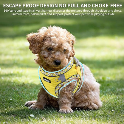 AIITLE Escape-Proof Dog Harness - Extra Soft Jacquard Fabric with Moisture-Wicking Lining, Adjustable Fit for Boston Terrier, Pekingese - Running, Playdates, Outdoor Adventures (Yellow, L)