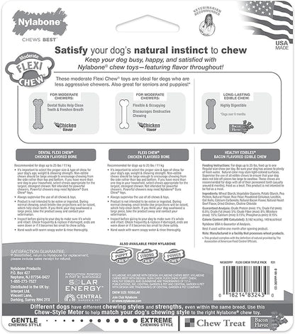 Nylabone Original Bone Flexi Chew Toy Value Pack for Dogs, Durable Dog Toys for Moderate Chewers, Dog Chew Bone, Long Lasting Chicken & Bacon Flavor, For Small Dogs - Up to 25 Ibs, 3 Pack