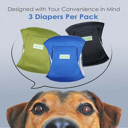 Wegreeco Washable Male Dog Belly Wrap - Pack of 3 - (Black,Blue,Olive,Large)
