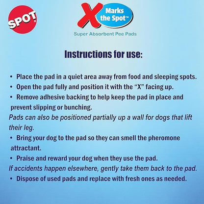 SPOT X Marks The Spot Puppy Training Pads – Extra Absorbent, Adhesive Strips, Pheromone-Enhanced Attractant for Potty Training, 22" x 22", 30-Pack