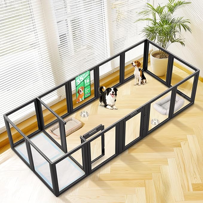 FXW AuraSpace Acrylic Indoor Dog Playpen for Medium Dogs, 35 Inch, 16 Panels, Black