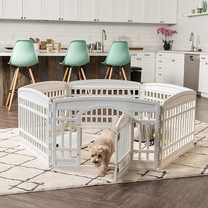 IRIS USA Dog Playpen with Door, 24” 6 Panel Pet Exercise Pen – Indoor Outdoor Puppy Play Pen, Portable Plastic Pet Fence for Small Medium Dogs, Foldable 61” x 61” x 24”, White