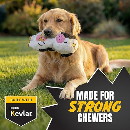 Bite Force -Durable & Strong Dog Toy Cow with Squeaker, Kevlar-Reinforced for Aggressive Chewers for Small Medium Large Dogs - White and Pink.