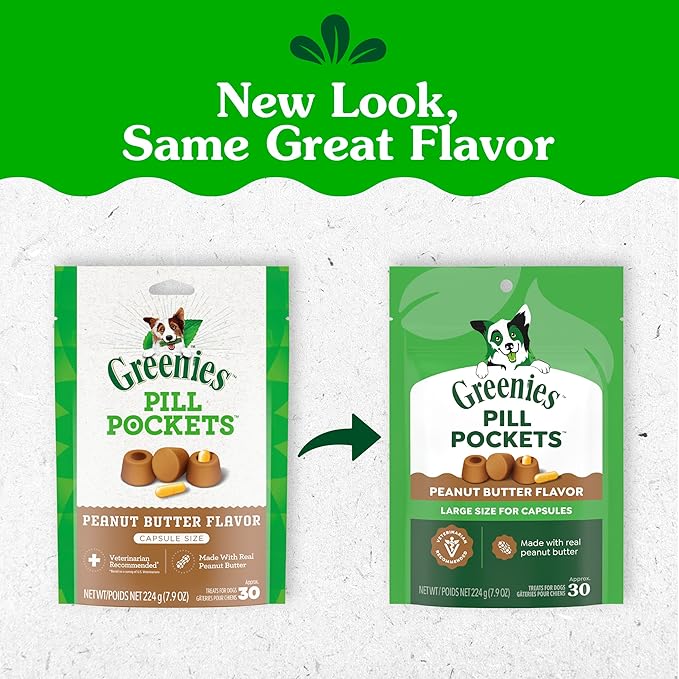 Greenies Pill Pockets for Dogs Large Size, Dog Treat Pouch for Capsule Medication, Peanut Butter Flavor, 7.9 oz. Pouch
