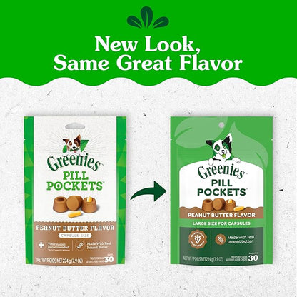 Greenies Pill Pockets for Dogs Large Size, Dog Treat Pouch for Capsule Medication, Peanut Butter Flavor, 7.9 oz. Pouch
