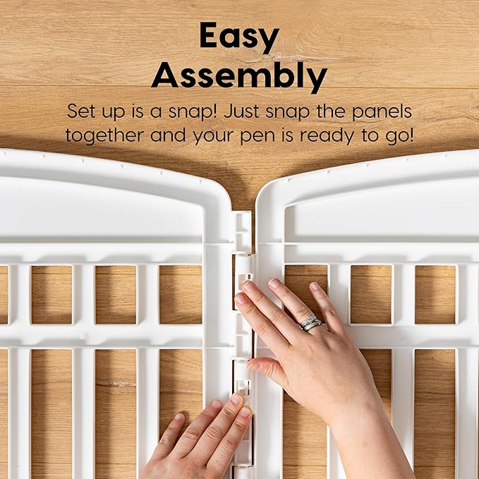 IRIS USA Dog Playpen with Door, 24” 4 Panel Pet Exercise Pen – Indoor Outdoor Puppy Play Pen, Portable Plastic Pet Fence for Small Medium Dogs, Foldable 35” x 35” x 24”, White