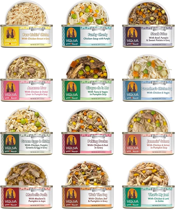 Weruva Grain Free Canned Dog Food Variety Pack, 5.5 oz Each, 12 Flavor