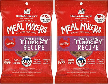 Stella & Chewy's Freeze-Dried Raw Tantalizing Turkey Meal Mixers- Dog Food Topper and Mixer - Made with 95% Cage-Free Turkey, Organs & Bone - Perfect for Picky Eaters - Grain-Free - 1 oz (Pack of 2)