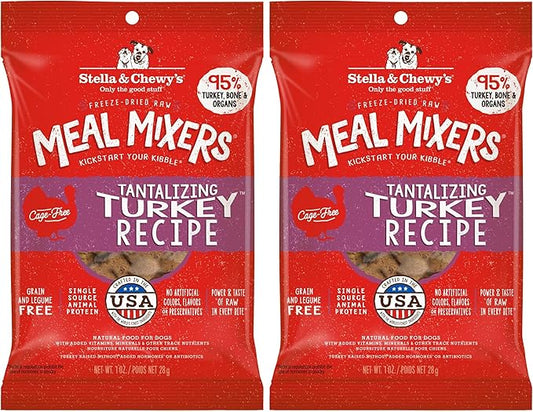 Stella & Chewy's Freeze-Dried Raw Tantalizing Turkey Meal Mixers- Dog Food Topper and Mixer - Made with 95% Cage-Free Turkey, Organs & Bone - Perfect for Picky Eaters - Grain-Free - 1 oz (Pack of 2)
