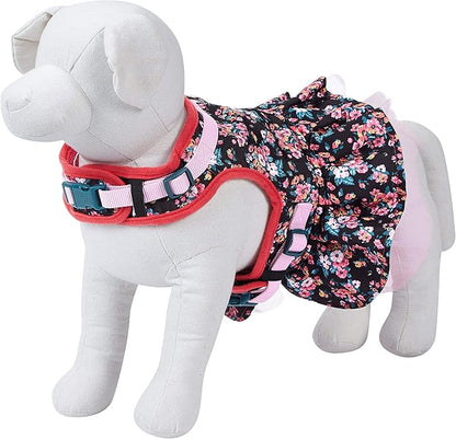 Blueberry Pet New Soft & Comfy Made Well Elegant Floral No Pull Mesh Dog Costume Harness Dress in Sleek Black, Chest Girth 19"-21", Small, Adjustable Harnesses for Dogs