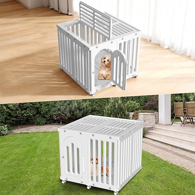 Dog Playpen with Door & Cover Top, Fence Panel Puppy Playpen, Room Dog Crate, Pet Playpen for Small & Medium Dogs, Puppy Play Pen for Indoors & Outdoor (35" L x 35" W x 30" H)