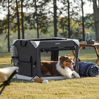 Lesure Collapsible Dog Crate - Portable Travel Kennel for Medium Dog, 4-Door Pet Crate with Mesh Windows, Indoor & Outdoor, Charcoal Gray