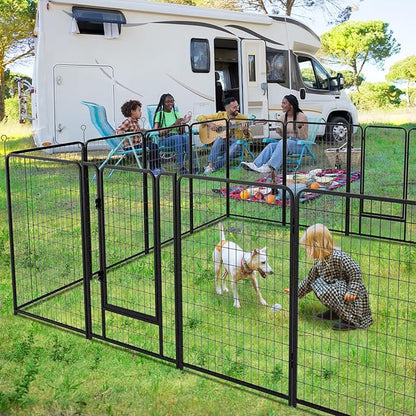 Kfvigoho Dog Playpen Outdoor Extra Wide 16 Piece Panels Heavy Duty Dog Fence 50" Height Anti-Rust with Doors Portable for RV Camping Yard, Total 42FT, 140 Sq.ft, Snowy Black