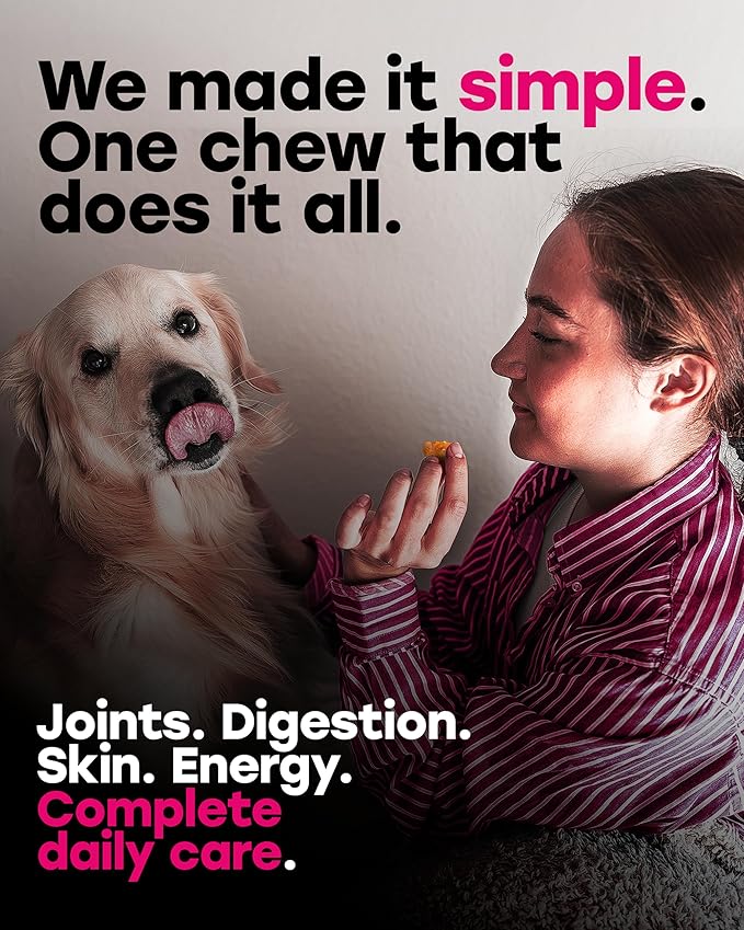 24-in-1 Daily Multivitamin Dog Chews – Joint, Skin & Coat, Digestion & Immunity Support – Glucosamine, Omega-3, Probiotics for Gut Health – PhD-Endorsed, 140 Chews, Beef Flavor