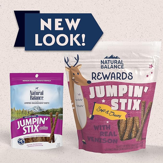 Natural Balance Limited Ingredient Rewards Jumpin' Stix, Grain-Free Dog Treats for Adult Dogs of All Breeds, Venison Recipe, 10 Ounce (Pack of 1)