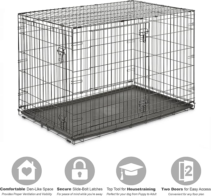 Midwest Homes for Pets 48-Inch New World Crate for Extra-Large Breeds, 90-110 lbs, Double Door Folding Dog Crate, Leak-Proof Tray & Secure Latches, Portable, Durable & Easy to Assemble