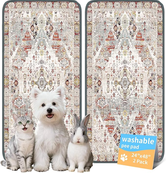 Washable Pee Pads for Dogs, Reusable Puppy Potty Training Pads, Ultra-Absorbent Thick Waterproof Leak-Proof Non-Slip Pads & Mat for Crate, Playpen, Floor, Whelping & Housebreaking , 2 Pack 24"x48"