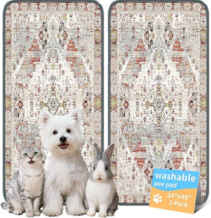 Washable Pee Pads for Dogs, Reusable Puppy Potty Training Pads, Ultra-Absorbent Thick Waterproof Leak-Proof Non-Slip Pads & Mat for Crate, Playpen, Floor, Whelping & Housebreaking , 2 Pack 24"x48"