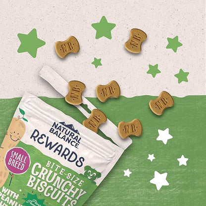 Natural Balance Limited Ingredient Rewards Crunchy Biscuits, Bite-Size Vegetarian Dog Treats for Small-Breed Adult Dogs, Peanut Butter Recipe, 8 Ounce (Pack of 2)