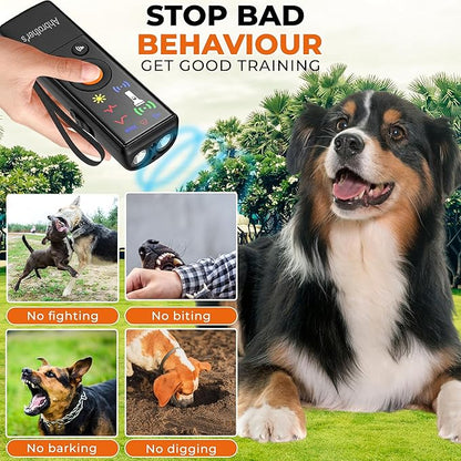 Ahbrother's Dog Bark Deterrent Devices 2X Ultrasonic Anti Barking 4 Training Modes Barks No More Indoors Outdoors Behavior Correct Safe & Humane Rechargeable Compact Bark Control for Dogs