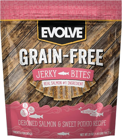 Evolve Grain Free Salmon and Sweet Potato Jerky Bites Dog Treats