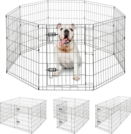 BOWHAUS Foldable Outdoor/Indoor Pet Playpen with Gate, Available in 30 Inch Height Metal Portable Kennel, Heavy-Duty Exercise Fence Cage 8 Panels for Medium Dog, Animals