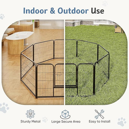 DUMOS Dog Playpen Indoor, Metal 24 Inch 8 Panels Foldable Pet Fence with Door, Outdoor Small Medium Large Dog Puppy Portable Exercise Play Pen for RV Camping, Trips, Play Yard