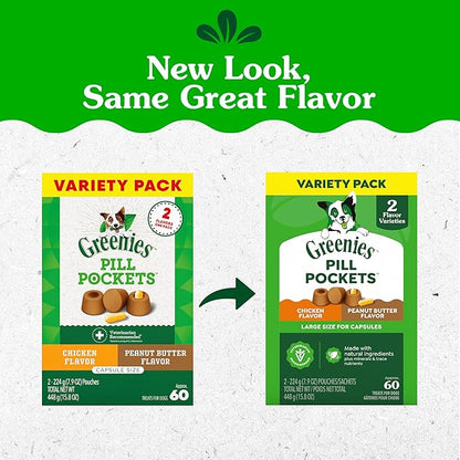 Greenies Pill Pockets for Dogs Large Size, Dog Treat Pouch for Capsule Medication, Variety Pack, 7.9 oz. Pouch