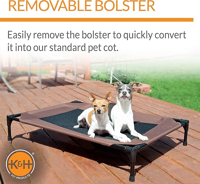 K&H Pet Products Bolster Dog Cot, Cooling Indoor Outdoor Elevated Cot Hammock Dog Bed with Removable Washable Bolsters, Washable Mesh Cover, Raised Metal Frame - Large 42 X 30in Chocolate