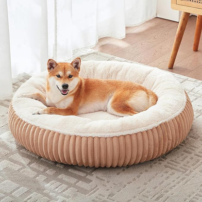 33 inches Donut Dog Bed for Medium Large Dogs,Calming Round Pet Bed with Removable Cover,Washable Milk Plush Faux Fur, Fits up to 50 lbs Pets(Mocha,M Plus)