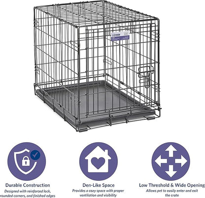 MidWest Homes for Pets 24-Inch iCrate for Small Breeds, 12-20 lbs, Single Door Folding Dog Crate with Divider Panel, Leak-Proof Tray & Secure Latch, Portable, Durable & Easy to Assemble