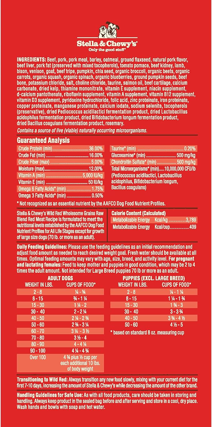 Stella & Chewy's Wild Red Dry Dog Food Raw Blend High Protein Wholesome Grains Red Meat Recipe, 3.5 lb. Bag
