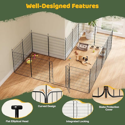 Yaheetech Expandable Dog Playpen, 16 Panel 32 inch Puppy Playpen with Door Indoor/Outdoor Pet Fence for Small Medium Dogs