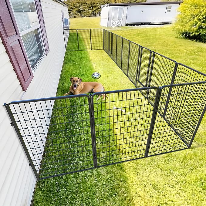 FXW Rollick Unleashed Dog Playpen for Indoor, Yard, RV Camping, 50 inch 16 Panels Dog Pen with Anchor Kit (4 Packs) for Large Dogs, Black│Patented
