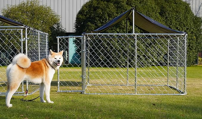 Petony Outdoor Dog Enclosure Heavy Duty Dog Kennel House Mesh Dog Big Cage Pet Kennel Steel Fence with Secure Lock