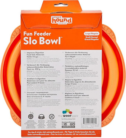 Outward Hound Fun Feeder Slo Bowl – Large 4‑Cup Capacity,Slow Feeding,Medium to Large Dogs,Non‑Slip,Orange,Swirl Pattern,(Pack of 6)