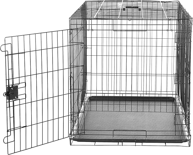Amazon Basics Portable, Collapsible Metal Wire Dog Crate with Removable Tray, Double Door, Easy to Assemble, Divider Panel for Large Dogs, 42" x 28" x 30", Black