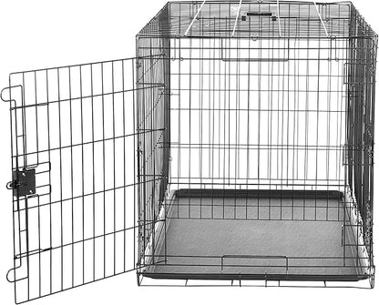 Amazon Basics Portable, Collapsible Metal Wire Dog Crate with Removable Tray, Double Door, Easy to Assemble, Divider Panel for Large Dogs, 42" x 28" x 30", Black