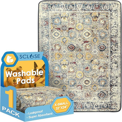 SCLOSE Washable Pee Pad for Dogs, 32" x 24" Reusable Puppy Pads Waterproof Dog Rugs, Super Absorbent, Leakproof, Dog Crate Pad, Playpen Mat, Whelping Pads, Vintage