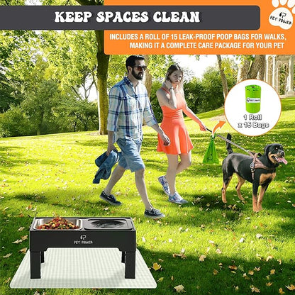 Elevated Dog Bowls, Raised Dog Bowl Stand with 4 Adjustable Heights, Stainless Steel Food Bowl & No-Spill Water Bowl – Dog Bowls Elevated for Small, Medium & Large Dogs