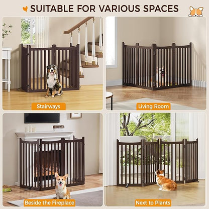 Yaheetech 36" H Extra Tall Freestanding Pet Gate 4-Panel Wooden Dog Fence with 2 Support Feet Folding Dog Gate for Indoor, Stairs, Doorway, Halls, Kitchen Wooden Pet Barrier Espresso, 79.5" L x 36" H
