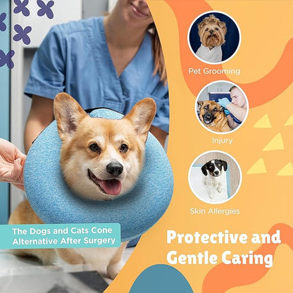 Big Ant Protective Inflatable Collar for Dogs and Cats, Soft Cone for Dogs After Surgery, Dog Neck Donut Collar, Dog Cone Collar Soft Pet Recovery Collar Does Not Block Vision E-Collar (Large, Blue)