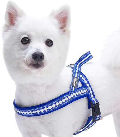 Blueberry Pet 4 Colors Soft & Comfy 3M Reflective Jacquard Padded Dog Harness, Chest Girth 19" - 23.5", Palace Blue, XS/S, Adjustable Harnesses for Dogs