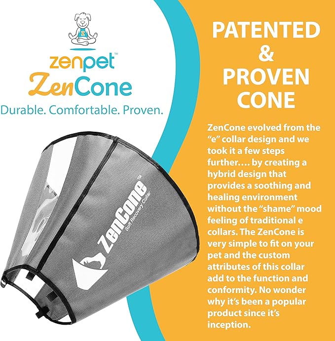 ZenPet Recovery Cone E-Collar for Dogs & Cats – Soft, Comfortable, Safe & Stress-Free Healing After Surgery, Adjustable Design, Secure Custom Fit (Small)