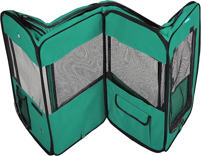 Deluxe Premium Pet Dog Playpen Portable Soft Dog Exercise Pen Kennel with Carry Bag for Dogs, Cats, Kittens, and All Pets (Medium, Green)