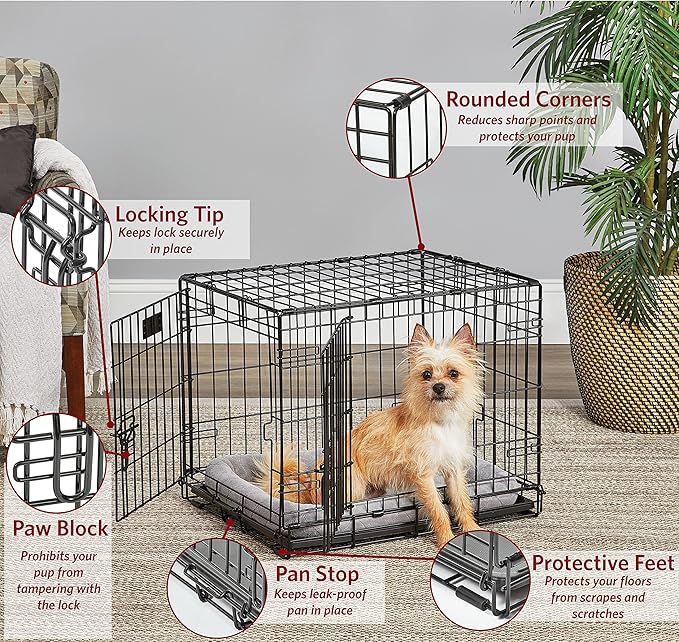 MidWest Homes for Pets 24-Inch LifeStages Crate for Small Breeds, 12-20 lbs, Double Door Folding Dog Crate with Divider Panel, Leak-Proof Tray & Secure Latch, Heavy-Duty & Easy to Assemble
